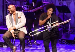 Kensa James sings to her trombone